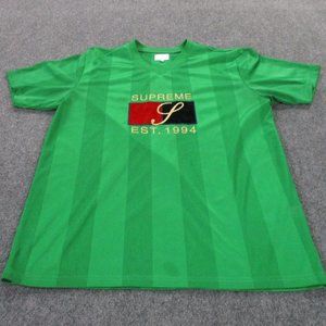 Supreme Jersey Shirt Adult L Green Logo Spellout Striped Mesh Authentic Mens